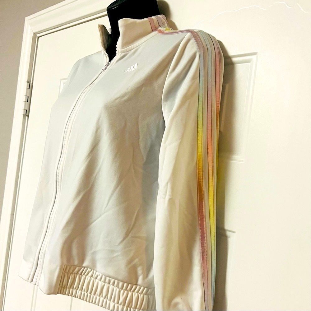 Adidas White Pastel Irridescent Pink Purple Silver 3 Stripe Track Jacket XS